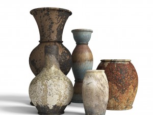 3d old rustic decor vase set model 3D Model