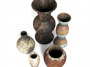 3d old rustic decor vase set model 3D Model