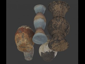 3d old rustic decor vase set model 3D Model