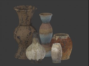 3d old rustic decor vase set model 3D Model