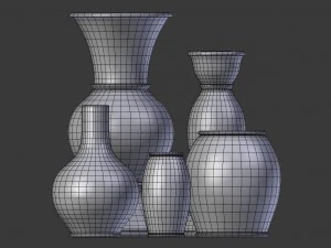 3d old rustic decor vase set model 3D Model