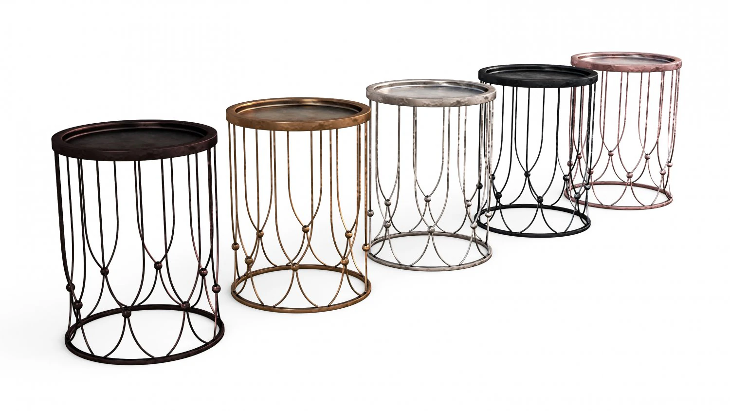metallic side table collection - antique look 3D Model .c4d .max .obj .3ds .fbx .stl .blend 