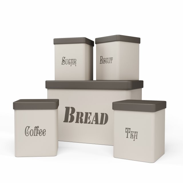 3d kitchen container set - bread bin tea coffee sugar biscuit container 3D 모델 .c4d .max .obj .3ds .fbx .stl .blend 