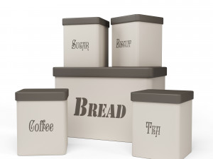 3d kitchen container set - bread bin tea coffee sugar biscuit container 3D Model