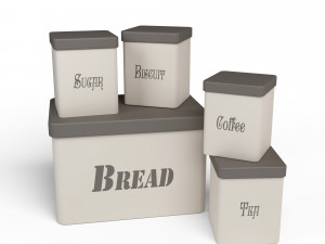 3d kitchen container set - bread bin tea coffee sugar biscuit container 3D 모델