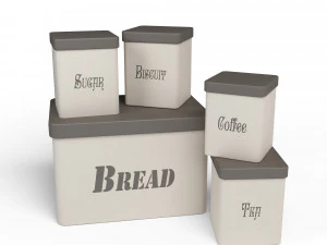 3d kitchen container set - bread bin tea coffee sugar biscuit container 3D Model