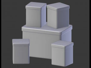 3d kitchen container set - bread bin tea coffee sugar biscuit container 3D Model