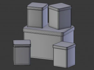 3d kitchen container set - bread bin tea coffee sugar biscuit container 3D Model