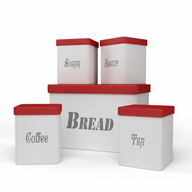 3d kitchen container set - bread bin tea coffee sugar biscuit container -red and white- 3D Модель .c4d .max .obj .3ds .fbx .stl .blend