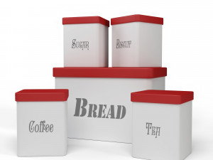 3d kitchen container set - bread bin tea coffee sugar biscuit container -red and white- 3D Модель
