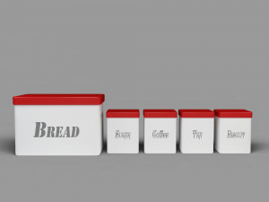 3d kitchen container set - bread bin tea coffee sugar biscuit container -red and white- 3D Модель