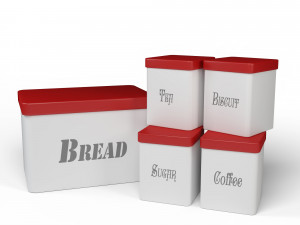 3d kitchen container set - bread bin tea coffee sugar biscuit container -red and white- 3D Модель