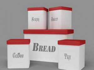 3d kitchen container set - bread bin tea coffee sugar biscuit container -red and white- 3D Модель