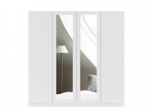 four door white wardrobe with mirror 3D Model