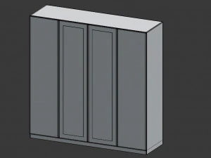 four door white wardrobe with mirror 3D Model