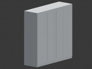 four door white wardrobe with mirror 3D Model