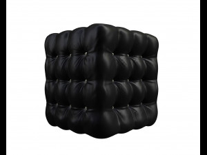 realistic black leather deep buttoned pouffe 3D-Modell