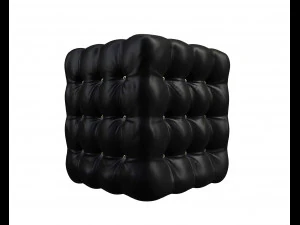 realistic black leather deep buttoned pouffe 3D Model