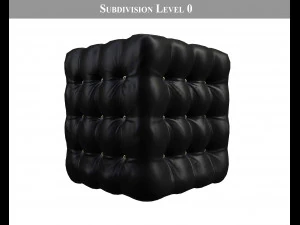 realistic black leather deep buttoned pouffe 3D Model