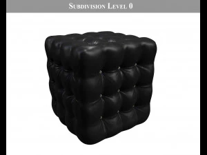 realistic black leather deep buttoned pouffe 3D Model