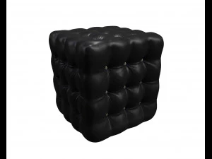 realistic black leather deep buttoned pouffe 3D Model