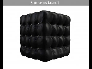 realistic black leather deep buttoned pouffe 3D Model