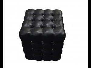 realistic black leather deep buttoned pouffe 3D Model