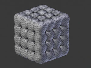 realistic black leather deep buttoned pouffe 3D Model