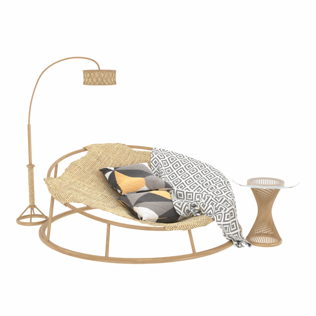 round rattan chair table floor lamp 3D 모델 .c4d .max .obj .3ds .fbx .stl .blend 