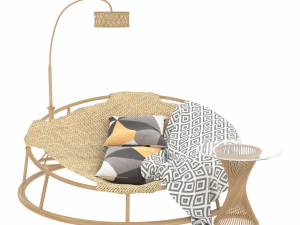 round rattan chair table floor lamp 3D 모델