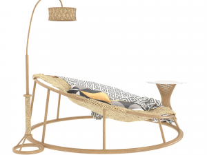 round rattan chair table floor lamp 3D 모델