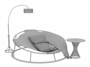 round rattan chair table floor lamp 3D 모델