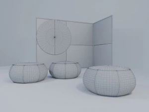 pouf and folding screen 3D Model