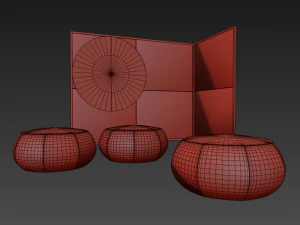 pouf and folding screen 3D Model