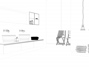 modern bathroom with parquet floor 3D Model