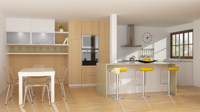 modern kitchen interior with parquet floor 3D मॉडल .c4d .max .obj .3ds .fbx .stl .blend 