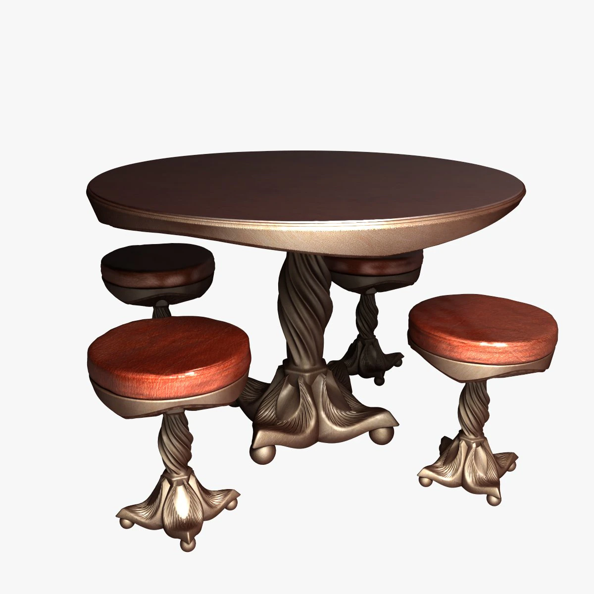 round table and stools 3D Model .c4d .max .obj .3ds .fbx .stl .blend 