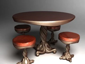 round table and stools 3D Model