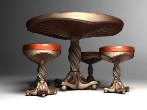 round table and stools 3D Model