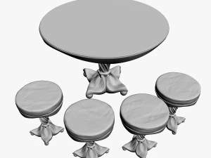 round table and stools 3D Model