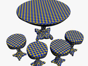round table and stools 3D Model