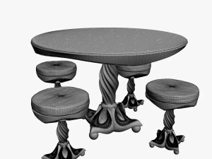 round table and stools 3D Model