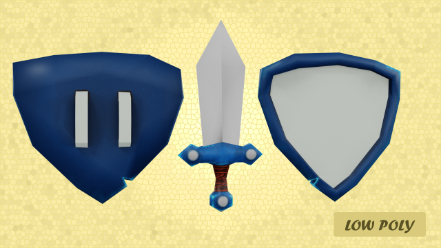 stylized low poly sword and shield 3D 模型 .c4d .max .obj .3ds .fbx .stl .blend 