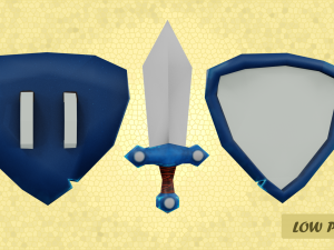 stylized low poly sword and shield 3D Model