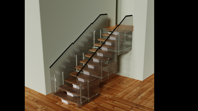 stairs with glass Model 3D .c4d .max .obj .3ds .fbx .stl .blend
