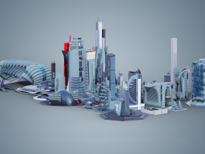 35 futuristic lowpoly buildings vol3 Model 3D