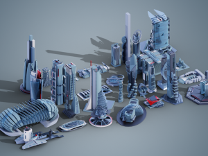 35 futuristic lowpoly buildings vol3 Model 3D