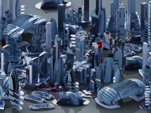 35 futuristic lowpoly buildings vol3 Model 3D