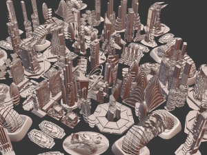 35 futuristic lowpoly buildings vol3 Model 3D