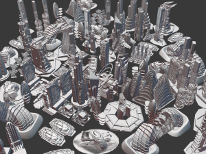 35 futuristic lowpoly buildings vol3 Model 3D